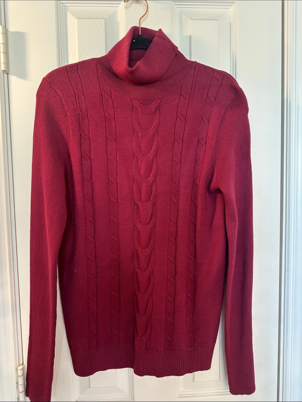 Cable Knit Turtleneck Sweater - Wine Red NEW